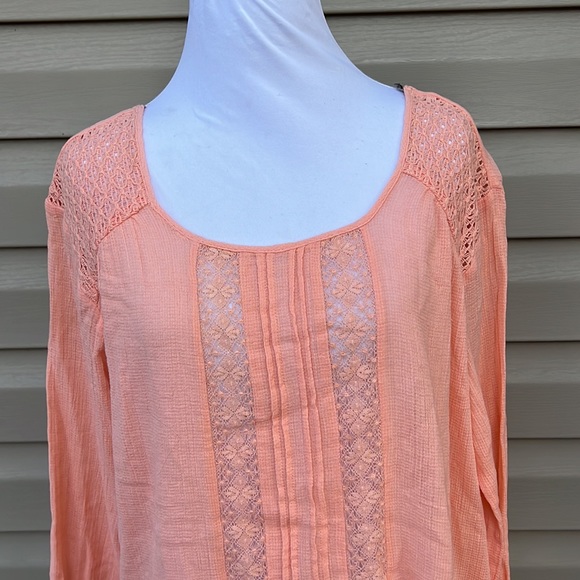 Volcom womens longsleeve scoop neck&back peach blouse - Picture 2 of 6